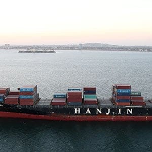 A Hanjin Shipping Co ship is seen stranded outside the Port of Long Beach, California, September 8, 2016. (Lucy Nicholson/Reuters)