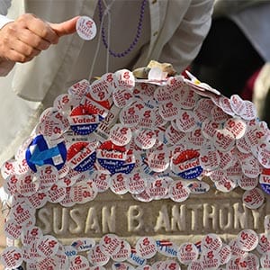 The grave of women's suffrage leader Susan B. Anthony is covered with "I Voted" stickers left by voters in the U.S. presidential election, at Mount Hope Cemetery in Rochester, New York November 8, 2016. (Adam Fenster/Reuters)