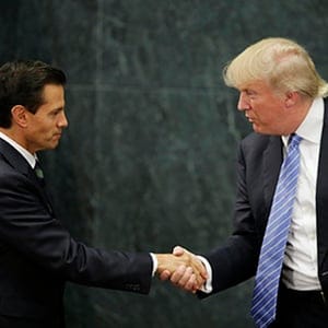 U.S. Republican presidential nominee Donald Trump and Mexico's President Enrique Pena Nieto shake hands at a press conference at the Los Pinos residence in Mexico City, August 31, 2016. (Henry Romero/Reuters)