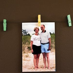 A photograph of Shelley Duffin's mother and father hangs in her home. Shelley and her Father reflect on her mother's passing through assisted suicide which occured in Switzerland due to narrowly being denied the right in Canada. (Photograph by Jessica Deeks)