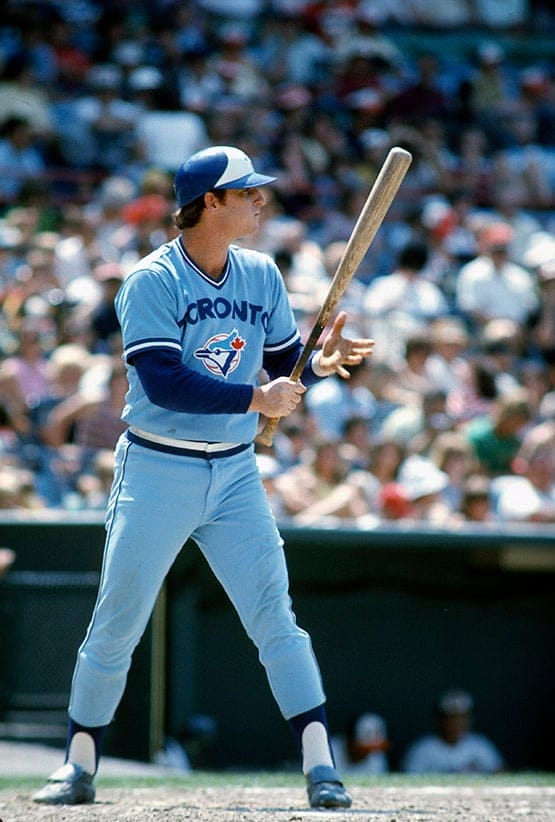 Doug Rader #10 of the Toronto Blue Jays bats against the Baltimore Orioles during an Major League Baseball game circa 1977 at Memorial Stadium in Baltimore, Orioles. Rader played for the Blue Jays in 1977. (Focus On Sport/Getty Images)