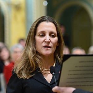 Chrystia Freeland is sworn in as Minister of Foreign Affairs during a ceremony at Rideau Hall in Ottawa on Tuesday, Jan 10, 2017. (Sean Kilpatrick/CP)