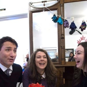 Prime Minister Justin Trudeau speaks with locals as he visits a restaurant in Manotick, Ont. Thursday January 12, 2017. (Adrian Wyld/CP)
