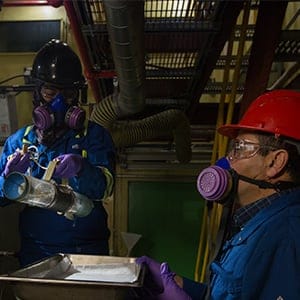 Chemical engineer Hena Farooqi, left, and physical scientist Behnam Namsechi the process of the testing in the spill tank at CanmetENERGY in Devon, Alberta on Thursday, December 15, 2016. They are part of a team are studying the complex factors, including temperature, type of petroleum product, salinity, and amount of agitation, that affect outcome after a spill into water. Amber Bracken
