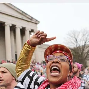 A woman chants while attending the Women's March on Washington on January 21, 2017 in Washington, DC. Large crowds are attending the anti-Trump rally a day after U.S. President Donald Trump was sworn in as the 45th U.S. president. (Mario Tama/Getty Images)