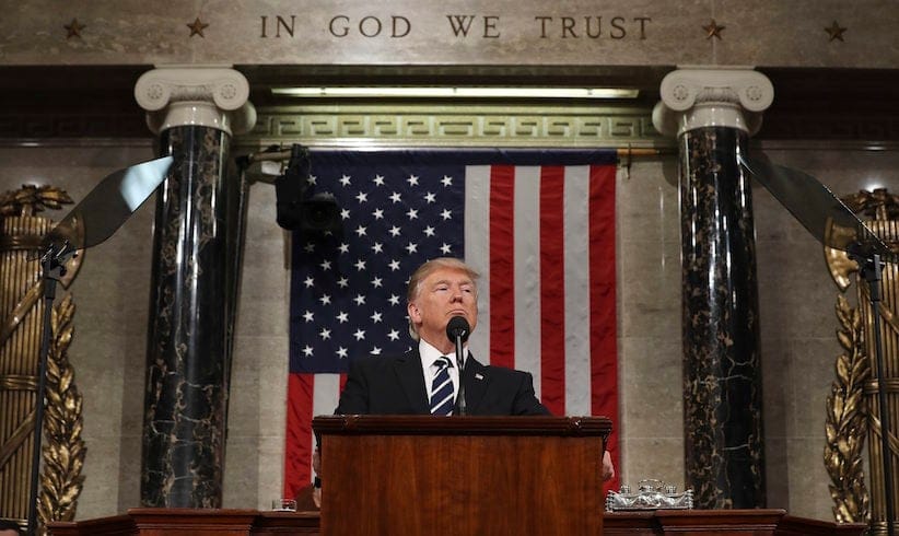 President Donald Trump addresses a joint session of Congress on Capitol Hill in Washington, Tuesday, Feb. 28, 2017. (Jim Lo Scalzo/Pool Image via AP)