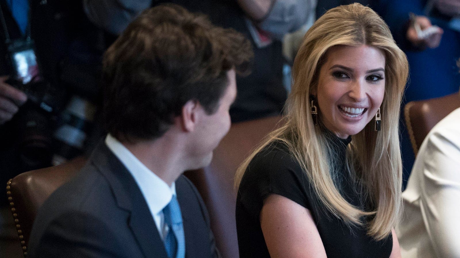 Canadian Prime Minister Justin Trudeau (L) and Ivanka Trump (2-R) participate in a roundtable discussion on advancement of women entrepreneurs and business leaders in the Cabinet Room of the White House in Washington, DC, USA, 13 February 2017. (Shawn Thew/EPA)