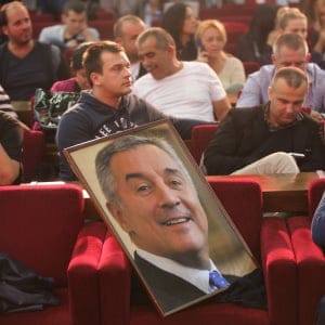 Supporters of Prime Minister of Montenegro and Democratic Party of Socialists of Montenegro (DPS) leader Milo Dukanovic gather at DPS headquarter to listen Dukanovic's speech in Podgorica, Montenegro on October 16, 2016. (Kemal Zorlak/Anadolu Agency/Getty Images)