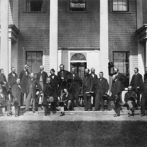 Delegates from the Legislatures of Canada, New Brunswick, Nova Scotia, and Prince Edward Island meet in Charlottetown, PEI, to consider the Union of the British North American Colonies. (Library and Archives Canada)