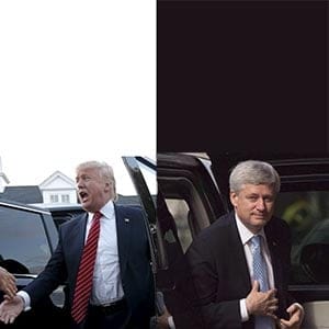 Donald Trump (left) and Stephen Harper (Brian Snyder/Reuters; Adrian Wyld/CP)