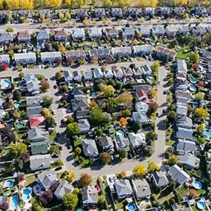 Aerial view over the Montreal suburb and middle class homes. (FOTOimage/Getty Images)