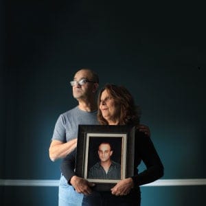 Nicole Nayel (right) and Amine Nayel hold a photograph of their son Fouad Nayel. Adam Picard, 33, was charged for the June 2012 killing of Fouad Nayel. Picard first-degree murder charge stayed after a four-year delay in the justice system. (Dave Chan)