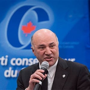Conservative leadership candidate Kevin O'Leary addresses a Conservative Party leadership debate Monday, February 13, 2017 in Montreal. (THE CANADIAN PRESS/Paul Chiasson)