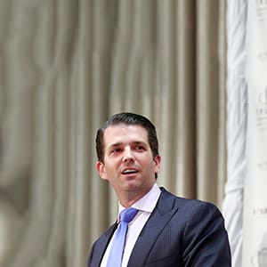 VANCOUVER, BRITISH COLUMBIA - FEBRUARY 28: Donald Trump Jr. delivers a speech during a ceremony for the official opening of the Trump International Tower and Hotel on February 28, 2017 in Vancouver, Canada. The tower is the Trump Organization's first new international property since Donald Trump assumed the presidency. (Jeff Vinnick/Getty Images)