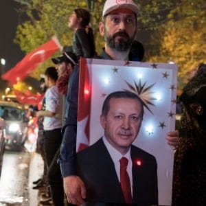 Supporters of Turkish President Recep Tayyip Erdogan celebrate his victory in a constitutional referendum. Amendments to Turkey's constitution will concentrate power in the presidency, ensuring Erdogan's dominance over Turkish politics for the foreseeable future. (Photograph by Adnan Khan)