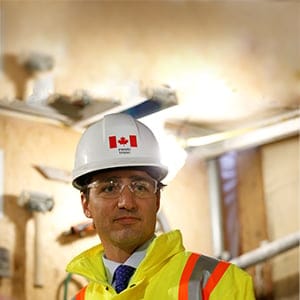 Canada's Prime Minister Justin Trudeau takes part in an event marking the completion of masonry work on West Block on Parliament Hill in Ottawa, Ontario, Canada, February 1, 2017. (Chris Wattie/Reuters)