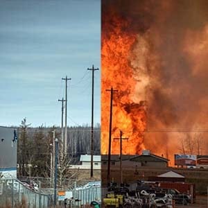 Flames rise in Industrial area south Fort McMurray, Alberta Canada May 3, 2016. (CBC News/Reuters)
