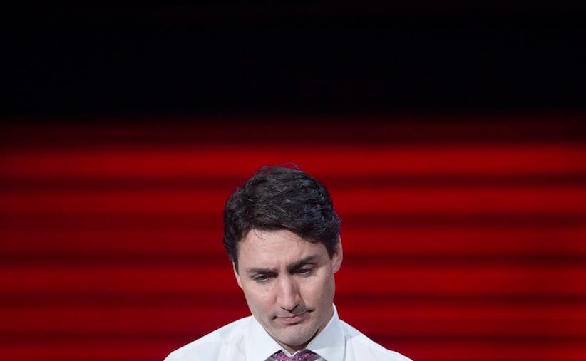 Prime Minister Justin Trudeau participates in an armchair discussion with Tina Brown (not shown) at the Women in the World Summit at the David H. Koch Theater of the Lincoln Center for the Performing Arts in New York on Thursday, April 6, 2017. THE CANADIAN PRESS/Sean Kilpatrick