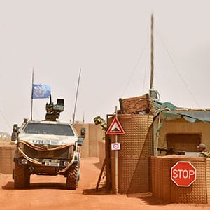 A Dingo tank of the Bundeswehr, the German armed forces, enters Camp Castor after returning from a trainings mission on March 6, 2017 in Gao, Mali U.N.-led MINUSMA (United Nations Multidimensional Integrated Stabilization Mission) troops are assisting the Malian government in its struggle against rebels that include a Tuareg movement (MNLA) and several Islamic armed groups, among them Al-Qaeda, in the north of Mali. Rebels have conducted a series of terror attacks to destabilize the current government in recent years. The Bundeswehr has committed helicopters and 750 soldiers to the MINUSMA mission as well as 147 soldiers to the EUTM mission (European Trainings Mission Mali) to train government troops. In mid-April the Bundeswehr is to deploy four «Tiger«combat helicopter. (Alexander Koerner/Getty Images)