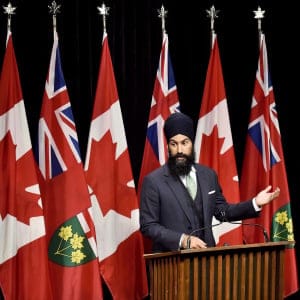 NDP MPP Jagmeet Singh speaks at Queen's Park in Toronto on Wednesday, October 28, 2015. Jagmeet Singh, long a star among the NDP ranks of the Ontario legislature, embarks later today on a bid to replace Tom Mulcair as the party's leader in Ottawa, a quest that could make him the first non-Caucasian to helm a major federal party. (Nathan Denette/CP)
