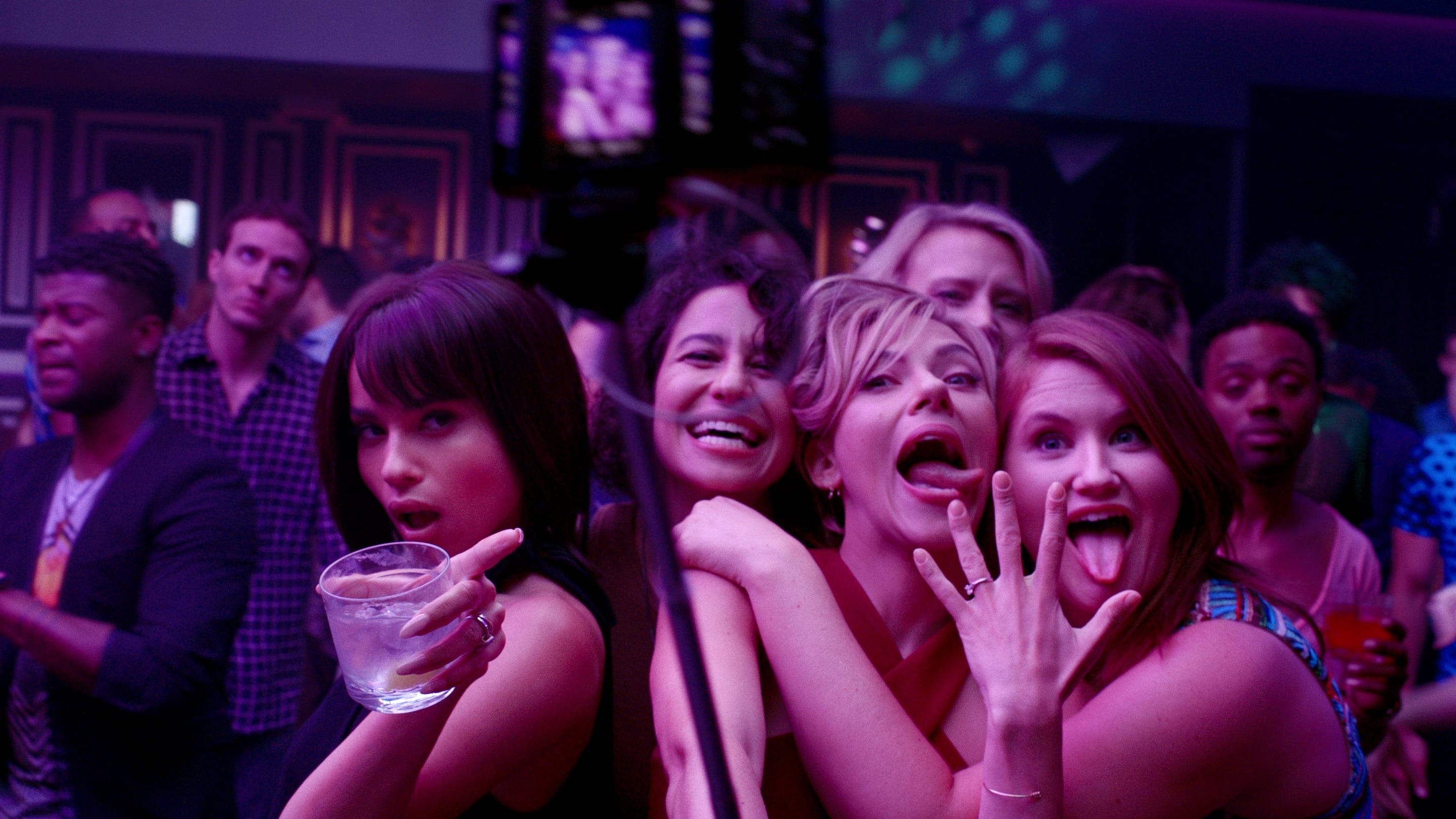 (L to R) Zoe Kravitz), FIllana Grazer, Scarlett Johansson, Kate McKinnon and Jillian Bell in 'Rough Night' / courtesy of Columbia Pictures