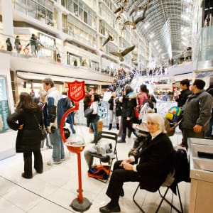 A volunteer for The Salvation Army collects money from Christmas shoppers at the Toronto Eaton Centre in downtown Toronto, Canada on December 20, 2011. The Salvation Army is an International Christian Church whose ministry is based on the Bible for the needs of humanity and communities of the world. (Michael Hudson/CP)