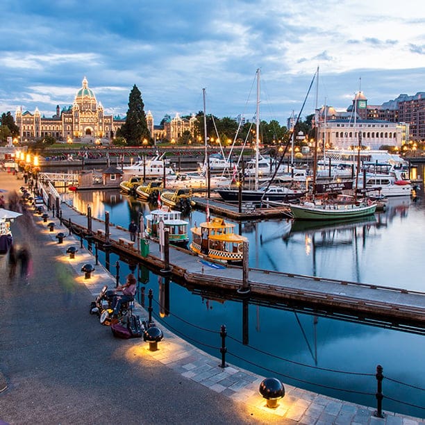 Night view of Inner Harbour in Victoria, British Columbia, CANADA (Androver/Shutterstock)