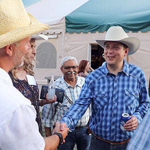Conservative Leader Andrew Scheer and Leader of the Opposition speaks to the media in Calgary during the Stampede July 8, 2017. (Andre Forget/OLO)