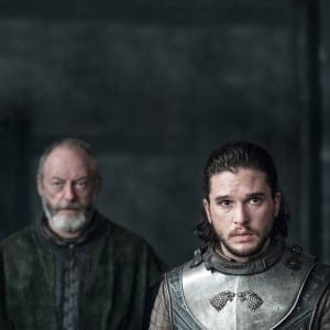 Characters Jon Snow and Davos in Season 7 Episode 3 of Game of Thrones. (Helen Sloan/HBO)