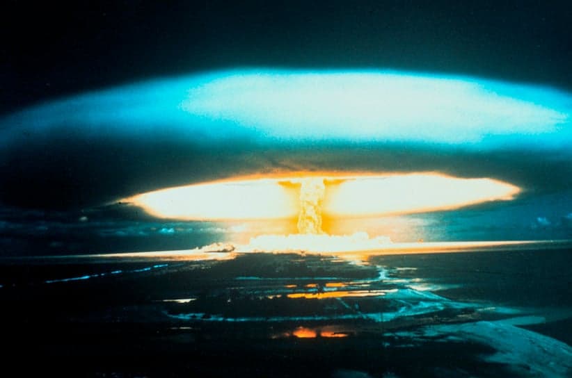 A 150-megaton thermonuclear explosion at Bikini Atoll on Mar. 1, 1954. Courtesy UNO. (Photo by Ann Ronan Pictures/Print Collector/Getty Images)
