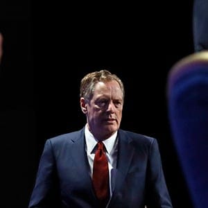 U.S. Trade Representative Robert Lighthizer, center, arrives for a news conference, Wednesday, Aug. 16, 2017, at the start of NAFTA renegotiations in Washington. (AP Photo/Jacquelyn Martin)