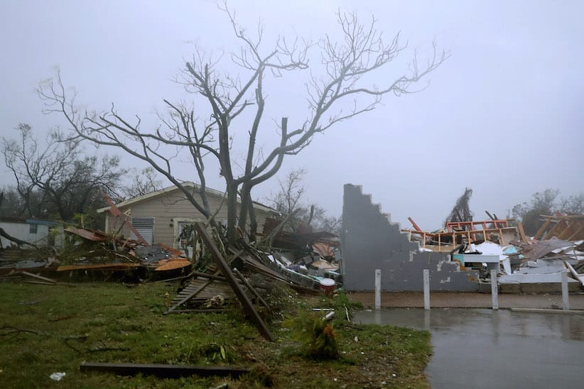 A damaged home is seen after Hurricane Harvey passed through on August 26, 2017 in Rockport, Texas. Harvey made landfall shortly after 11 p.m. Friday, just north of Port Aransas as a Category 4 storm and is being reported as the strongest hurricane to hit the United States since Wilma in 2005. Forecasts call for as much as 30 inches of rain to fall in the next few days. (Photo by Joe Raedle/Getty Images)