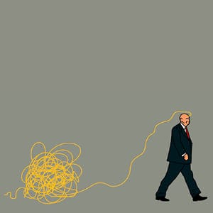 Donald Trump with his hair unravelling