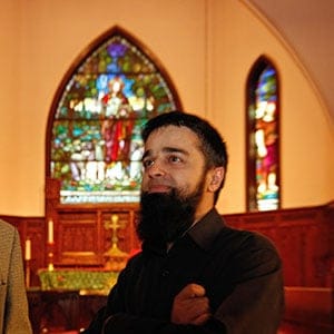Reverend Andrew Wilson (left) and Najam Jutt at St. John the Evangelist Anglican Church in Leamington, Ontario. (Photograph by Dennis Pajot)