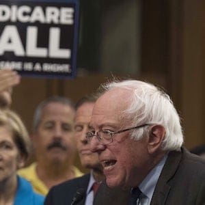 Senator Bernie Sanders, Independent from Vermont, discusses Medicare for All legislation on Capitol Hill in Washington, DC, on September 13, 2017.
The former US presidential hopeful introduced a plan for government-sponsored universal health care, a notion long shunned in America that has newly gained traction among rising-star Democrats. / AFP PHOTO / JIM WATSON (Photo credit should read JIM WATSON/AFP/Getty Images)