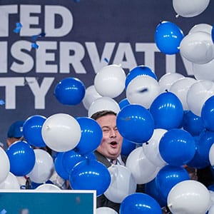 Saturday, October 28, 2017 - Calgary, AB - Jason Kenney, the newly elected leader of the United Conservative Party celebrates with supporters at the leadership race held in Calgary, AB on Saturday, October 28, 2017. Nearly 94% of members eligible to vote in the leadership election cast their ballots between October 26 and 28 online or by telephone with the Jason Kenney taking 61.1% of the vote. Photo by Chris Bolin / Macleans Magazine