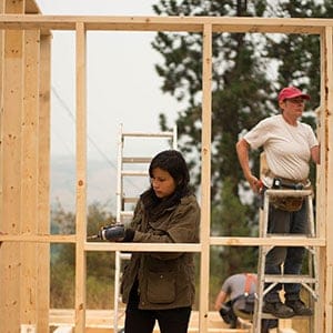 Tiny house construction. Calling themselves the Tiny House Warriors, a group of Indigenous Secwepemc people and allies from Canada are building a tiny house in the path of the massive Kinder Morgan tar sands oil pipeline’s planned route through their territory. The house is a symbol of the home they are fighting to protect, creating hope and community in the face of destruction. (Ian Willms/Greenpeace)