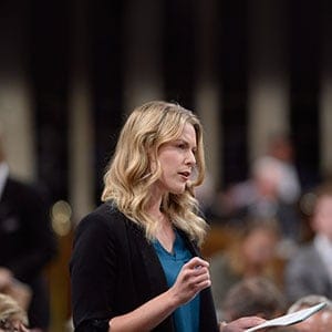 Conservative MP Rachael Harder rises during question period in the House of Commons on Parliament Hill in Ottawa on Wednesday, Sept.27, 2017. (Adrian Wyld/CP)