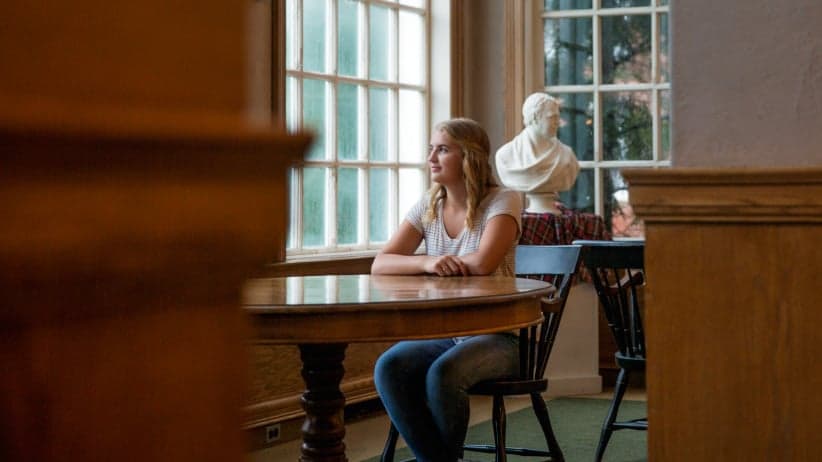 university double major: St. Francis Xavier student Janie Craig on campus in Antigonish, Nova Scotia. Craig is in her second year and is majoring in both arts and science. (Photograph, Mikaela MacKenzie)