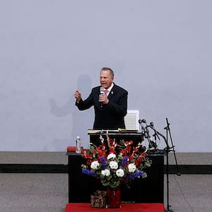 JACKSON, AL - NOVEMBER 14: Republican candidate for U.S. Senate Judge Roy Moore speaks during a campaign event at the Walker Springs Road Baptist Church on November 14, 2017 in Jackson, Alabama. The embattled candidate has been accused of sexual misconduct with underage girls when he was in his 30s. (Photo by Jonathan Bachman/Getty Images)