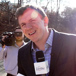 James OKeefe, the founder of Project Veritas, dodges questions about a woman who falsely claimed in interviews with The Washington Post via Getty Images to have been sexually assaulted as a teenager by U.S. Senate candidate Roy Moore. (Dalton Bennett/The Washington/Getty Images)