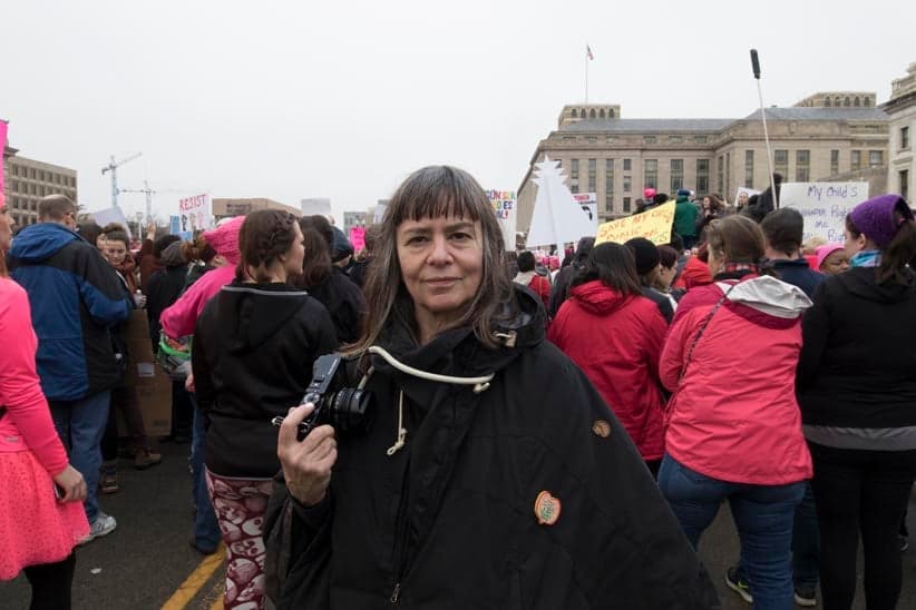 Photographer Donna Ferrato documents the Women's March on Washington for Maclean's Magazine in January 2017 (Photograph by David Zelikovitz)
