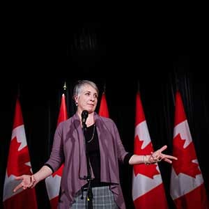 Patty Hajdu, Minister of Employment, Workforce Development and Labour, speaks to reporters at a Liberal cabinet retreat in Calgary, Alta., Monday, Jan. 23, 2017.THE CANADIAN PRESS/Jeff McIntosh