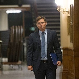 TORONTO, ON - JANUARY 24: PC Leader Patrick Brown heads toward the PC Caucus room for the late night press conference. The Ontario Progressive Party held a late night press conference to discus possible issues around Leader Patrick Brown. Toronto Star/Rick Madonik (Rick Madonik/Toronto Star via Getty Images)