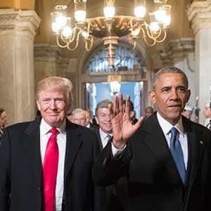 President-elect Donald Trump and President Barack Obama arrive for Trump's inauguration ceremony at the Capitol in Washington, Friday, Jan. 20, 2017. (AP Photo/J. Scott Applewhite, Pool)