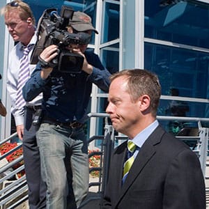 Former Ontario attorney general Michael Bryant is filmed outside the Toronto Police Traffic Services on Tuesday, September 1, 2009. Bryant has been charged with criminal negligence causing death and dangerous operation of a motor vehicle causing death after a cyclist was killed. THE CANADIAN PRESS/Darren Calabrese