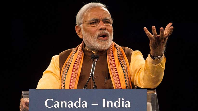 Indian Prime Minister Narendra Modi addresses the crowd at an event in Toronto during his 2015 visit to Canada