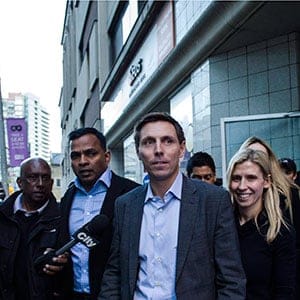 Patrick Brown speaks to media following a meeting at the Conservative Party headquarters in Toronto on Friday, February 16, 2018. THE CANADIAN PRESS/Christopher Katsarov
