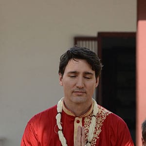 Canadian Prime Minister Justin Trudeau (2nd) with his wife Sophie Gregoire Trudeau (L), daughter Ella-Grace (2nd L) and son Xavier (R) visit Gandhi Ashram in Ahmedabad on February 19, 2018.
The ashram was one of the residences of Indian independence icon Mahatma Gandhi, and was from where he launched his famous 1930 protest march against the British Salt Law. Trudeau and his family are visiting India on a week-long official trip. / AFP PHOTO / SAM PANTHAKY (Photo credit should read SAM PANTHAKY/AFP/Getty Images)