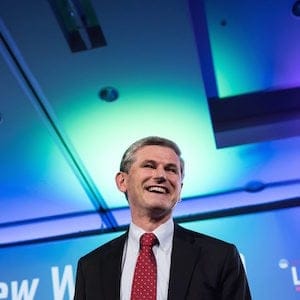 Andrew Wilkinson celebrates after being elected leader of the British Columbia Liberal Party in Vancouver, B.C., on Saturday February 3, 2018. THE CANADIAN PRESS/Darryl Dyck